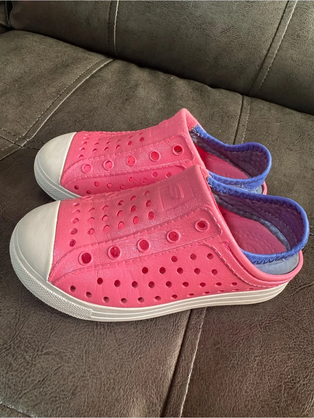 Skechers Kids Pink Slip-On Ventilated Sneakers with Purple Trim